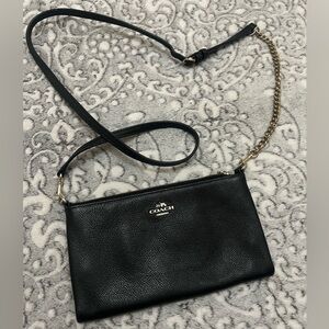 Coach Black Leather Chain Strap Bag Wristlet Clutch
